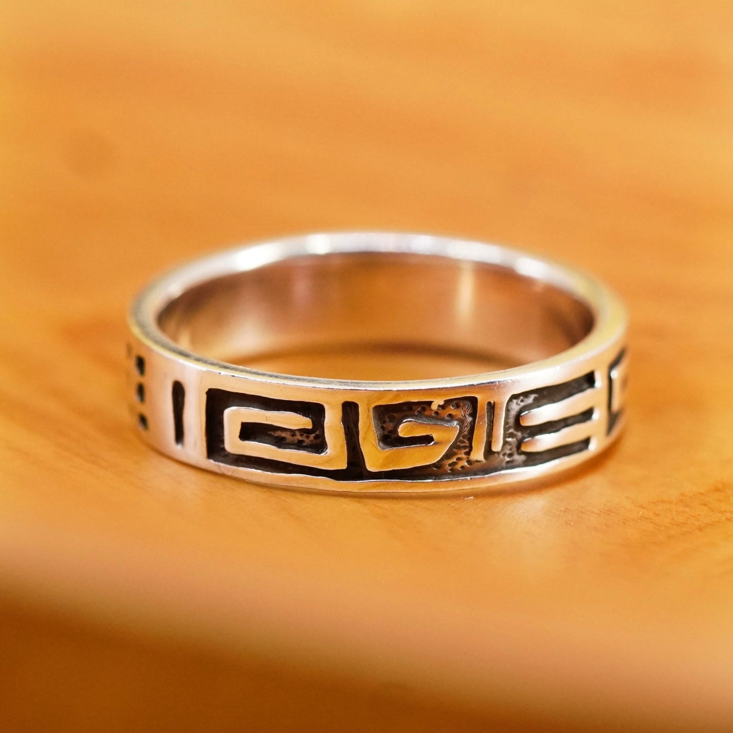 Size 12, vintage Sterling silver handmade ring, mens 925 band with Greek key