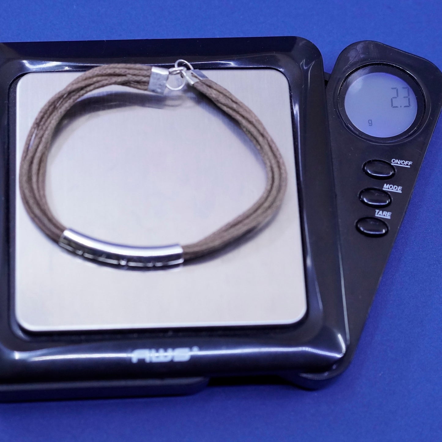 6.75”, vintage Sterling 925 silver handmade bracelet with linen thread and bar