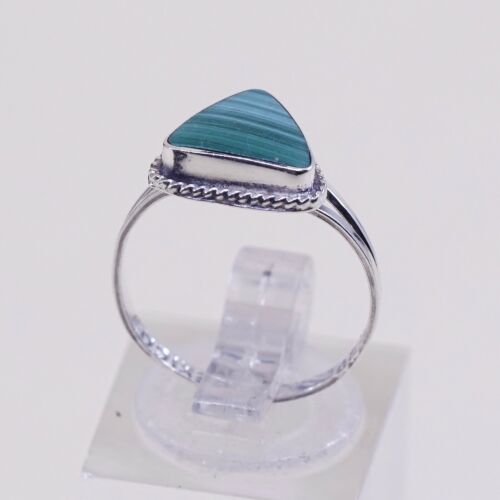 Sz 6, Vtg Sterling Silver Handmade Ring, 925 Silver Band W Malachite Inlay