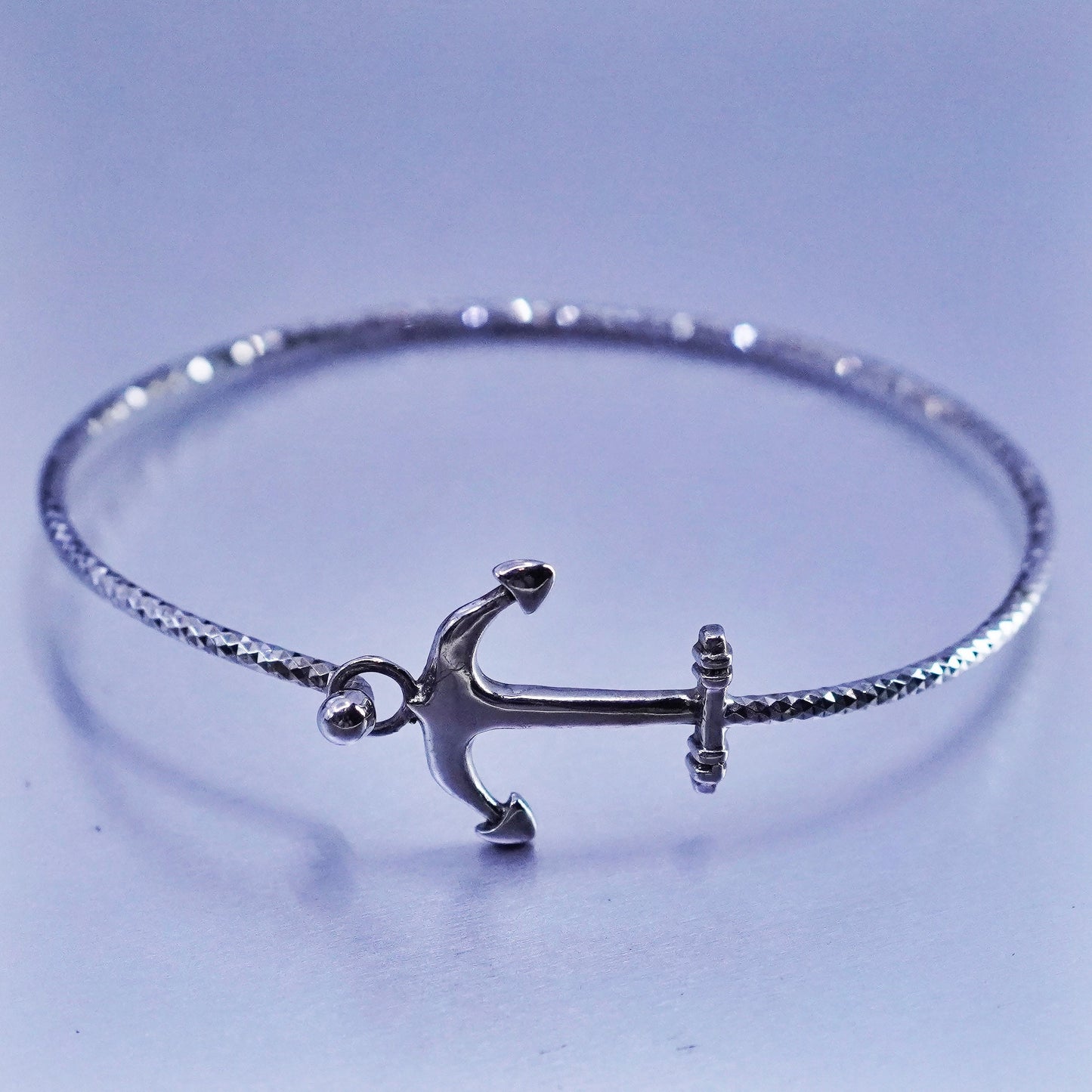 6.5”, Mexico Sterling 925 silver handmade bracelet, hinged ship anchor bangle