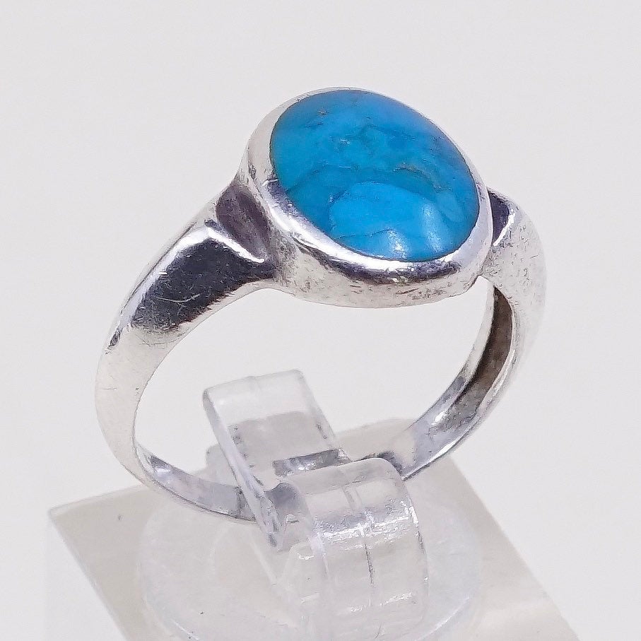 sz 7.5, vtg sterling silver ring, handmade 925 ring w/ turquoise, southwestern