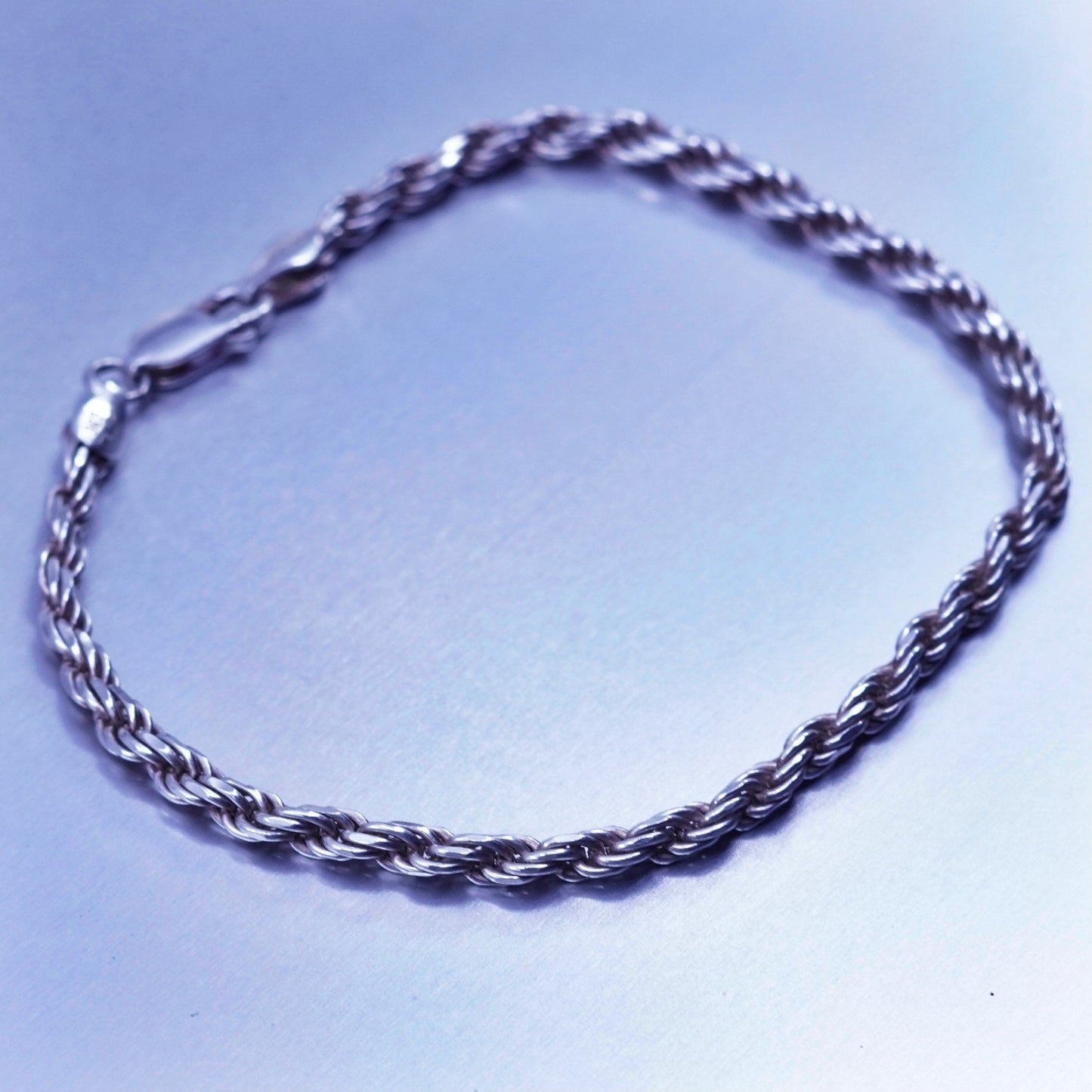 7.5”, 3mm, Vintage Italy Sterling 925 silver handmade bracelet, rope chain