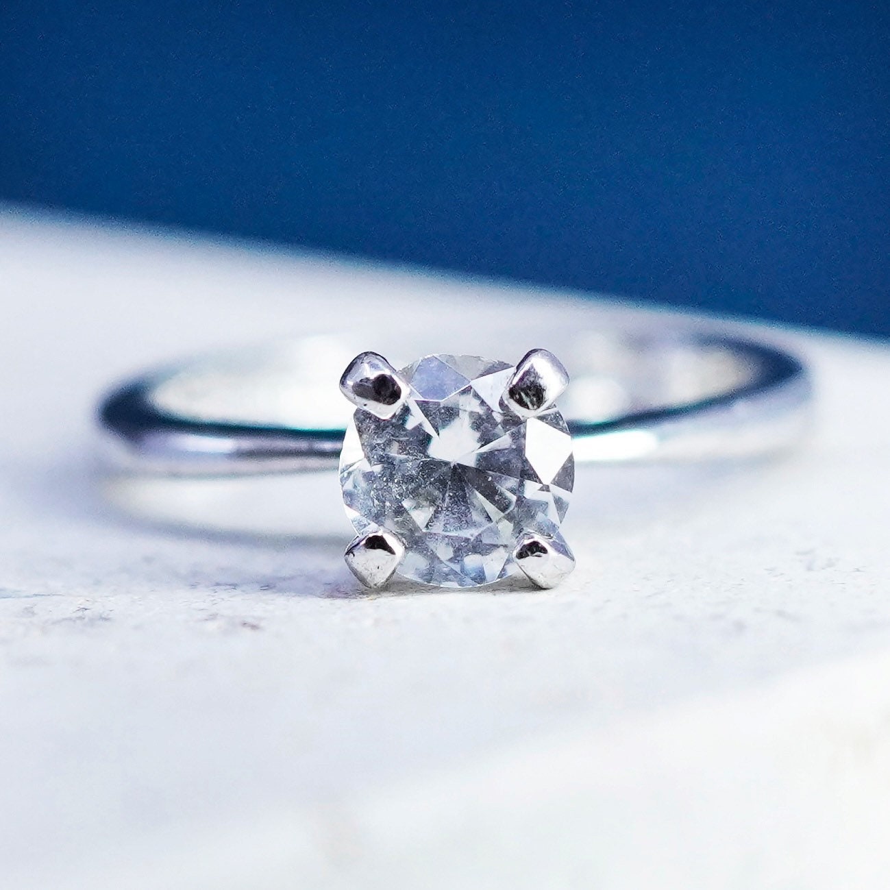 Size 6, vintage Sterling 925 silver handmade engagement ring with cz