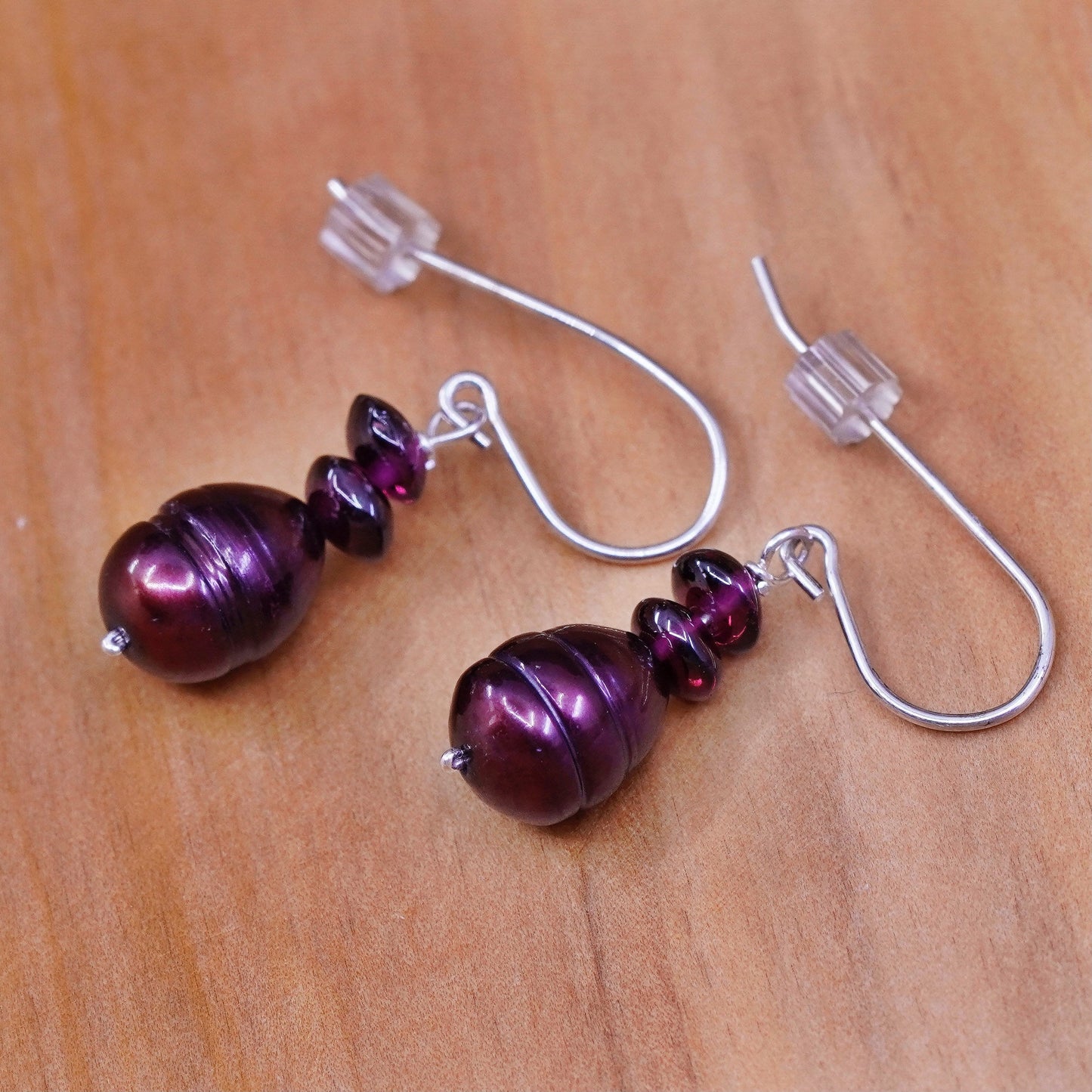 Vintage Sterling 925 silver handmade earrings with red pearl and garnet