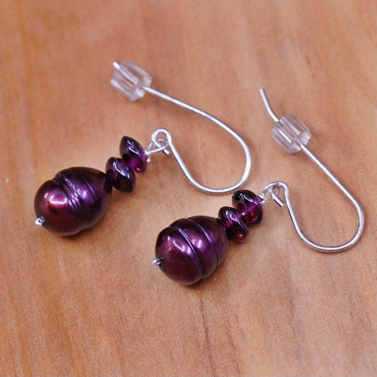 Vintage Sterling 925 silver handmade earrings with red pearl and garnet