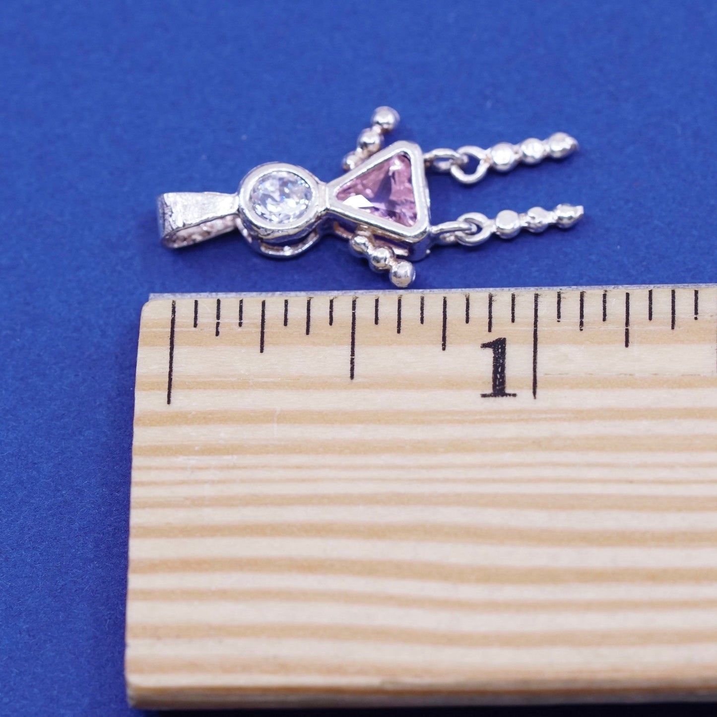 Sterling silver handmade birthstone pendant, 925 girl figure with pink crystal