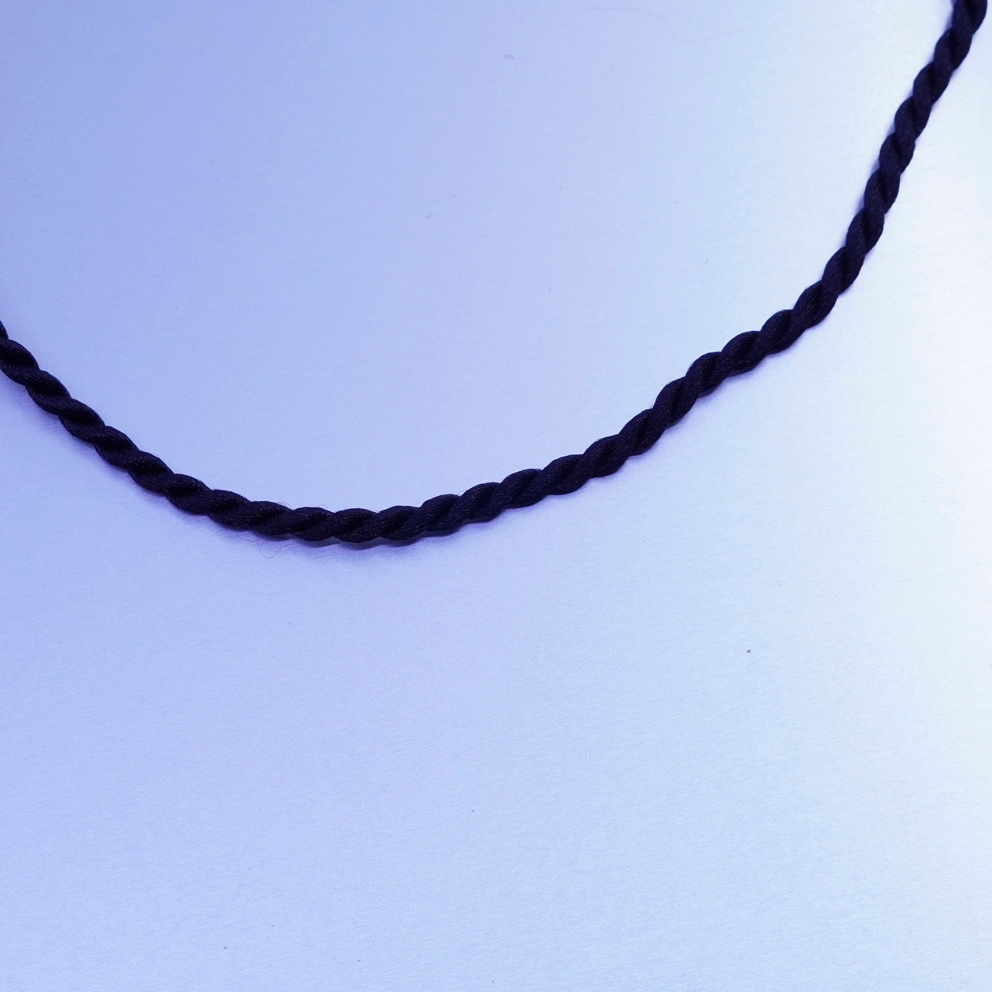 15”, vintage 925 Sterling Silver Handmade black silk rope Necklace