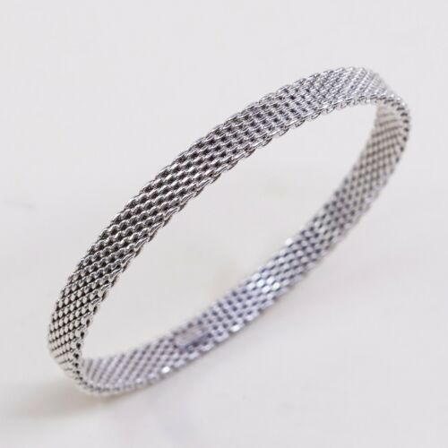 8” 10mm, Vtg Sterling Silver bracelet, vintage Textured 925 Italy Mesh Bangle