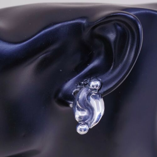 Vtg Mexico Sterling 925 Silver Handmade Screw Back Ribbed Earrings