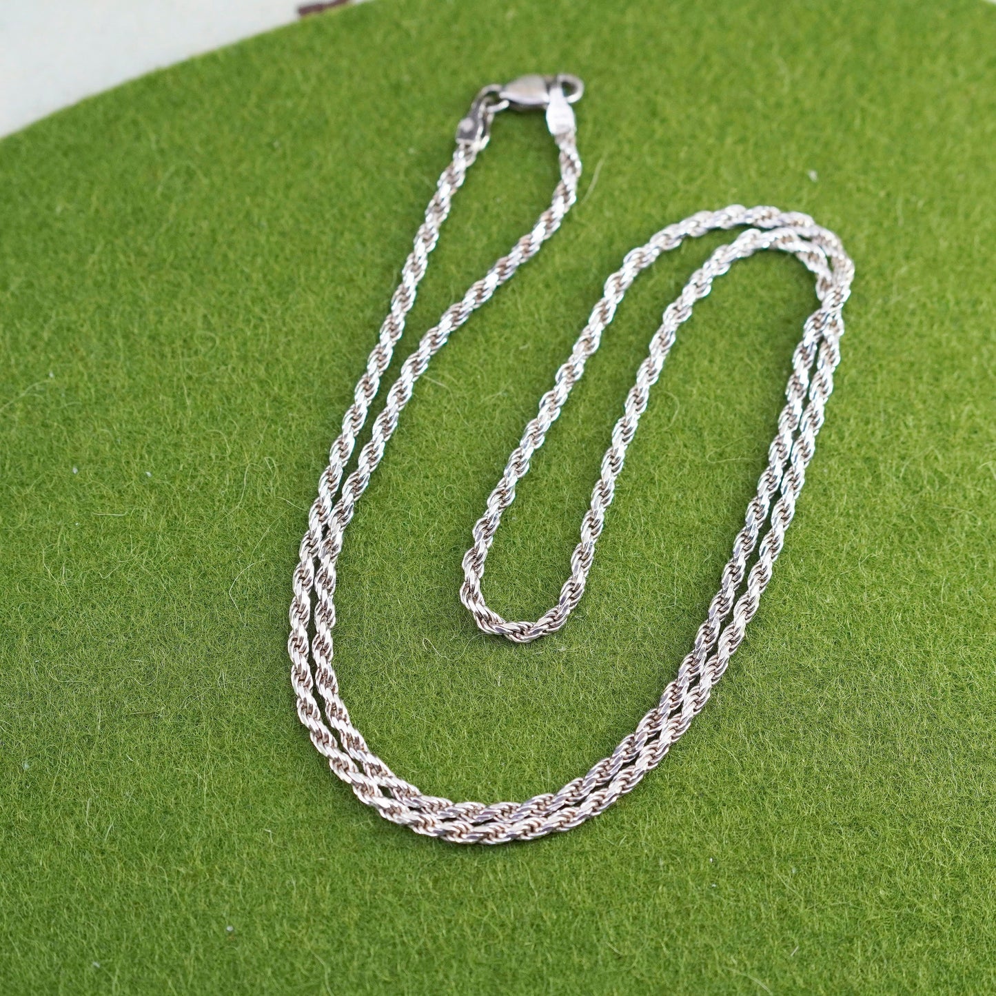 20” 2mm, vintage sterling silver necklace, 925 rope chain