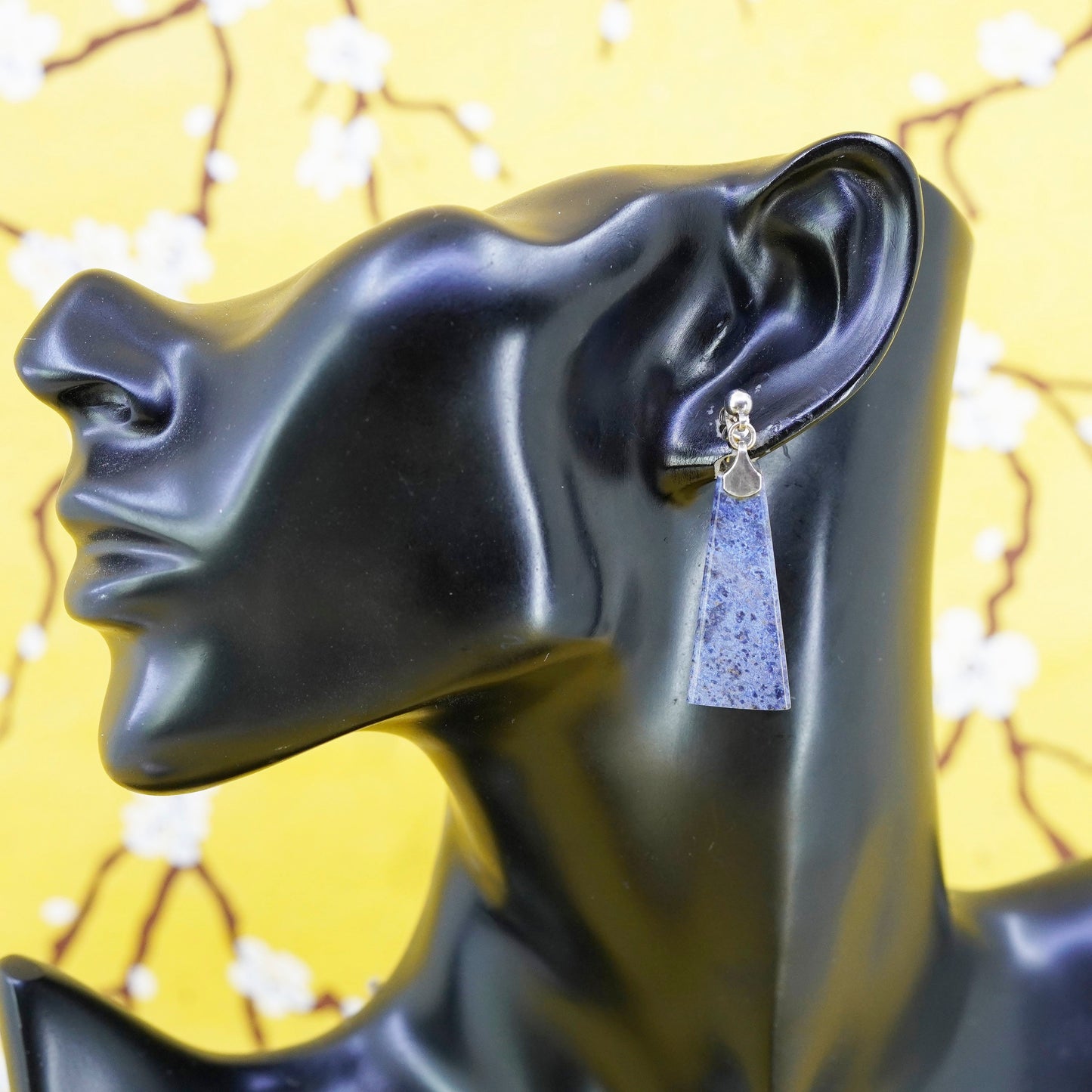 Vintage Sterling 925 silver handmade earrings with Sodalite dangle