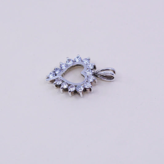 Vintage sterling 925 silver heart pendant with cluster clear Cz around
