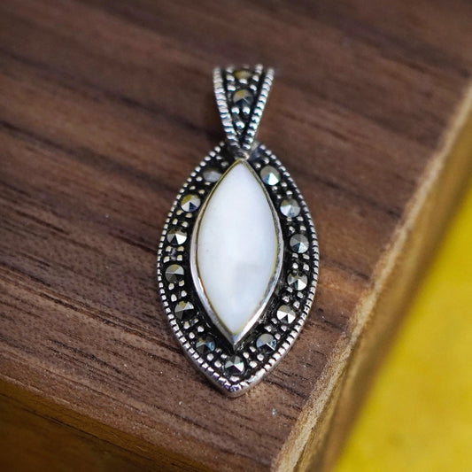 Vintage Sterling 925 Silver Handmade Pendant with moonstone and marcasite