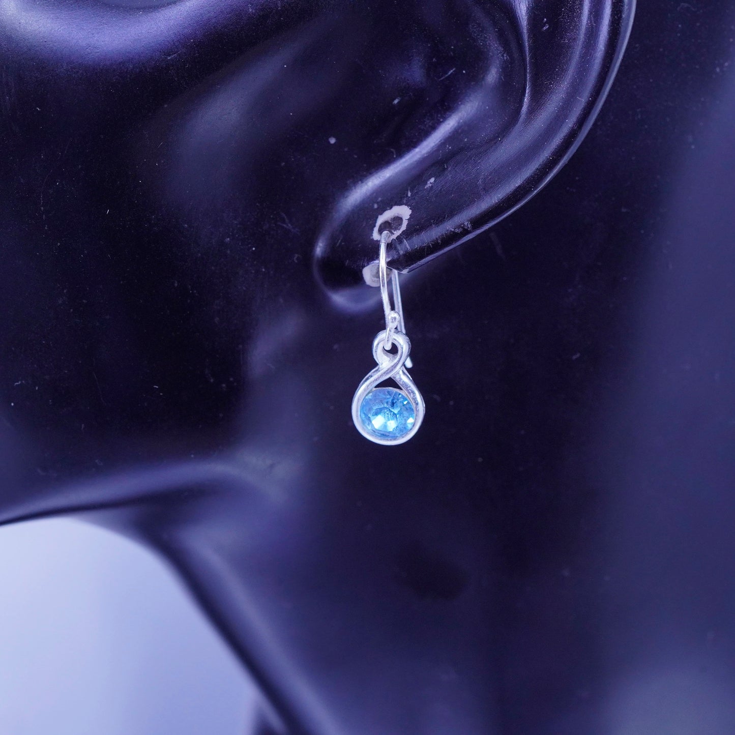Vintage Sterling 925 silver circle earrings with blue crystal