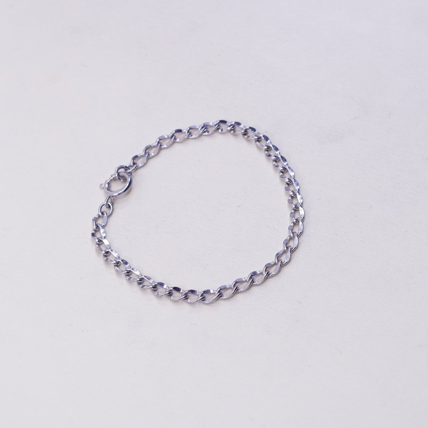 7”, 4mm, Vintage sterling 925 silver flatten curb bracelet