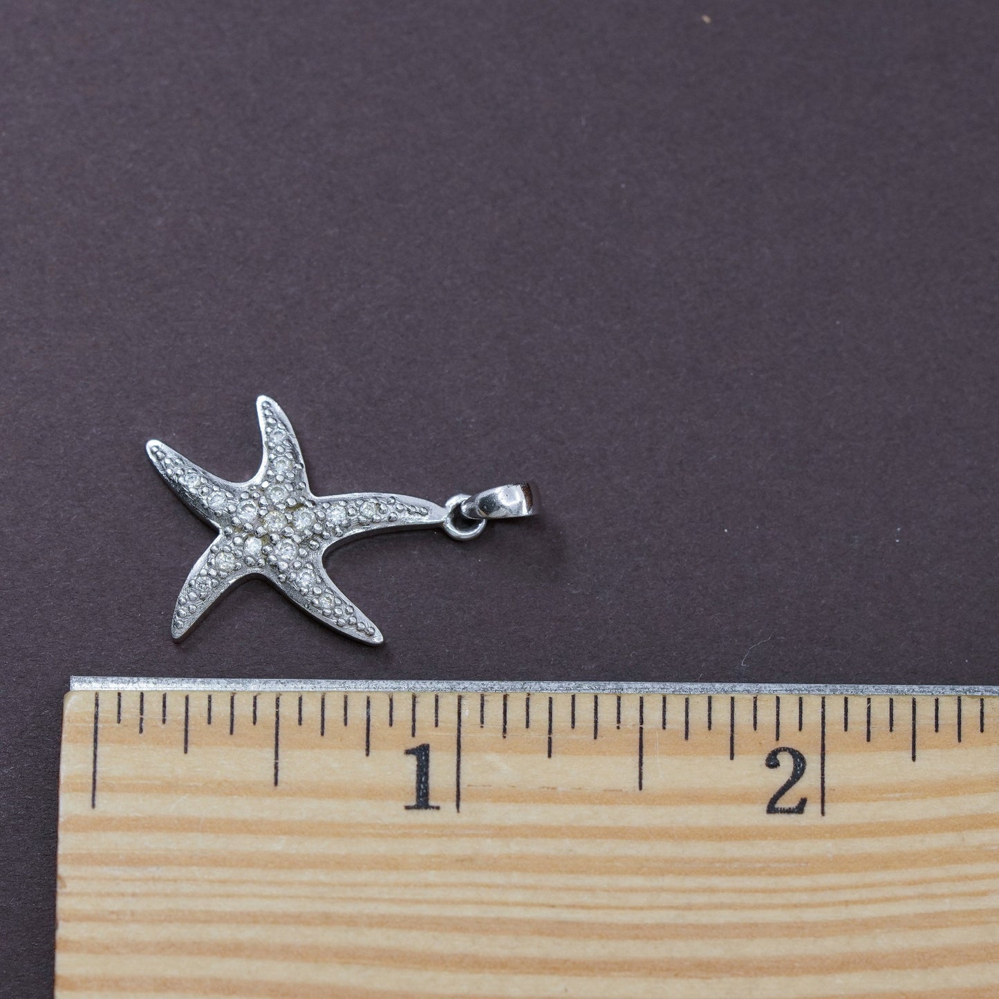 Vintage Sterling 925 silver handmade star starfish pendant with cz