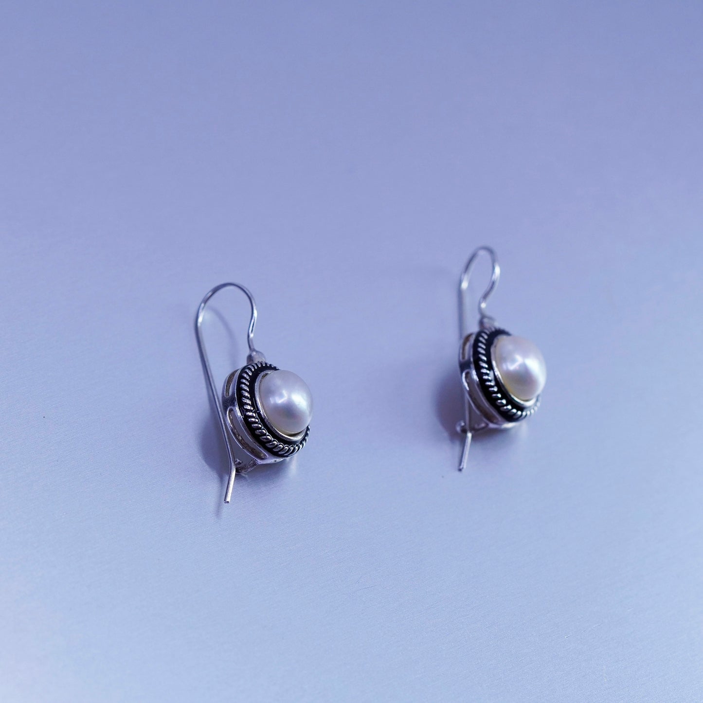 Vintage Sterling 925 silver handmade earrings with freshwater pearl