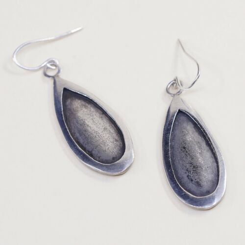 Vtg Mexico Sterling 925 Silver Handmade Hammered Teardrop Dangles Earrings