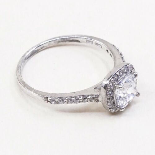 Sz 8.25, Vtg Sterling silver Engagement ring, 925 silver band W/ CZ