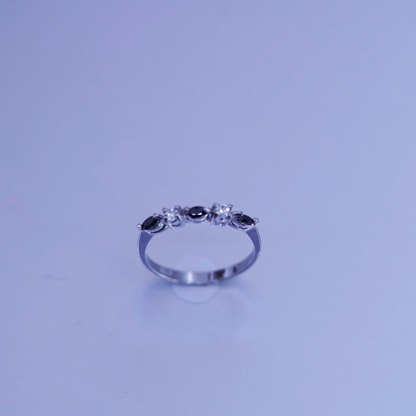 Size 8.25, vintage Sterling 925 silver handmade stackable ring with sapphire cz