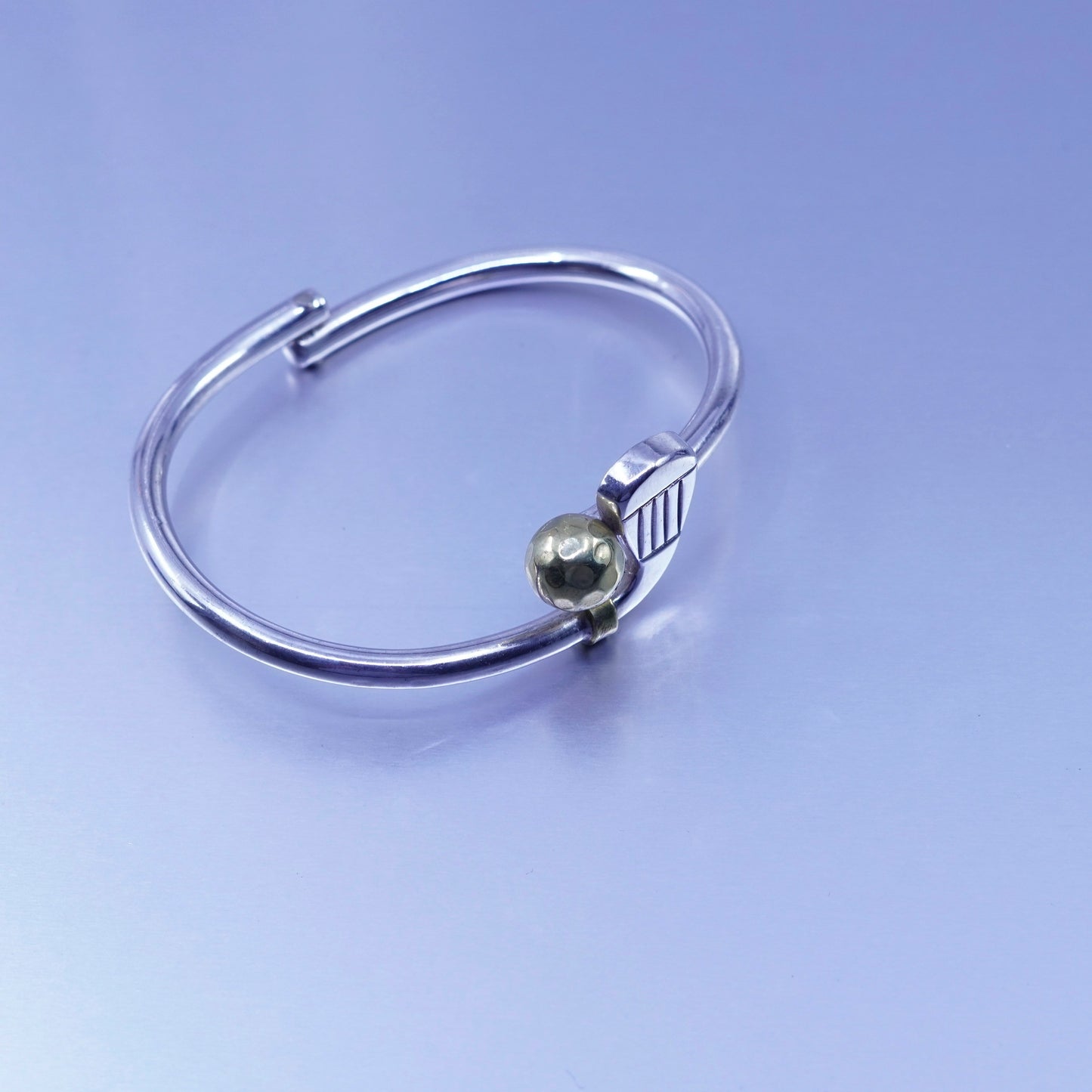 7”, Mexico two tone Sterling 925 silver handmade golf bracelet, hinged bangle