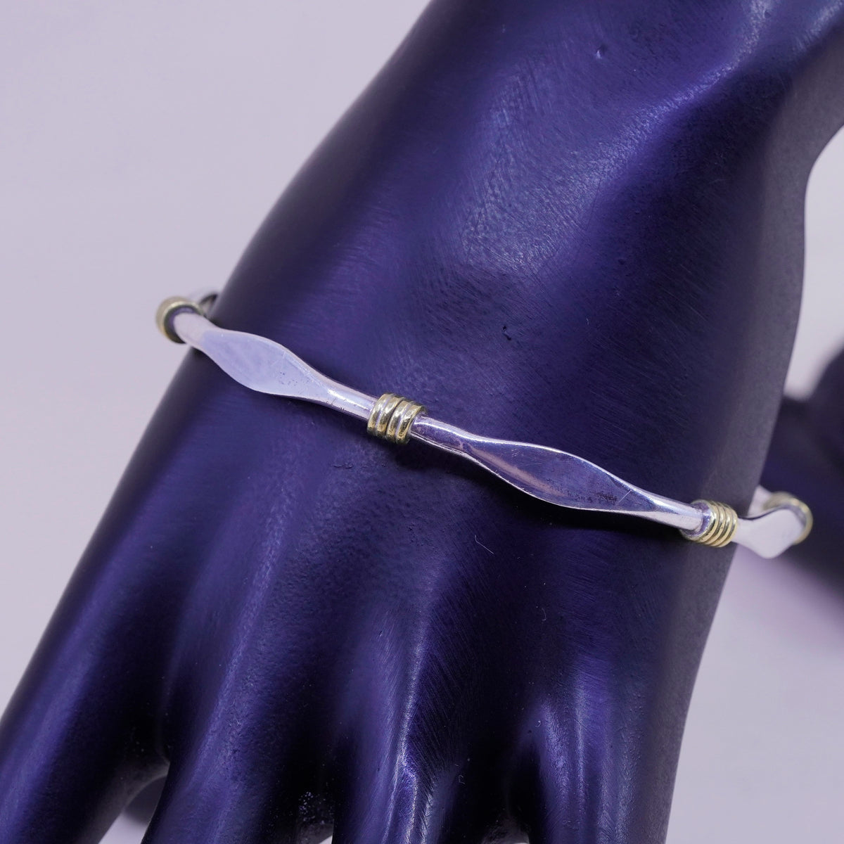 8”, vintage sterling 925 silver handmade stackable bracelet, bangle with brass
