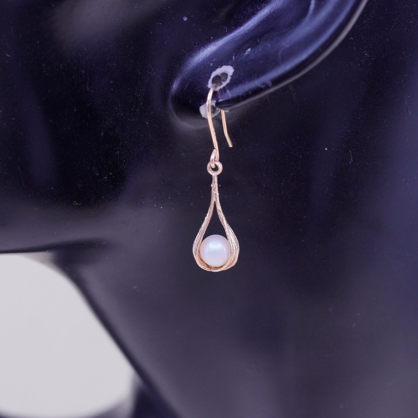 Vintage rose gold over Sterling 925 silver handmade earrings with pearl