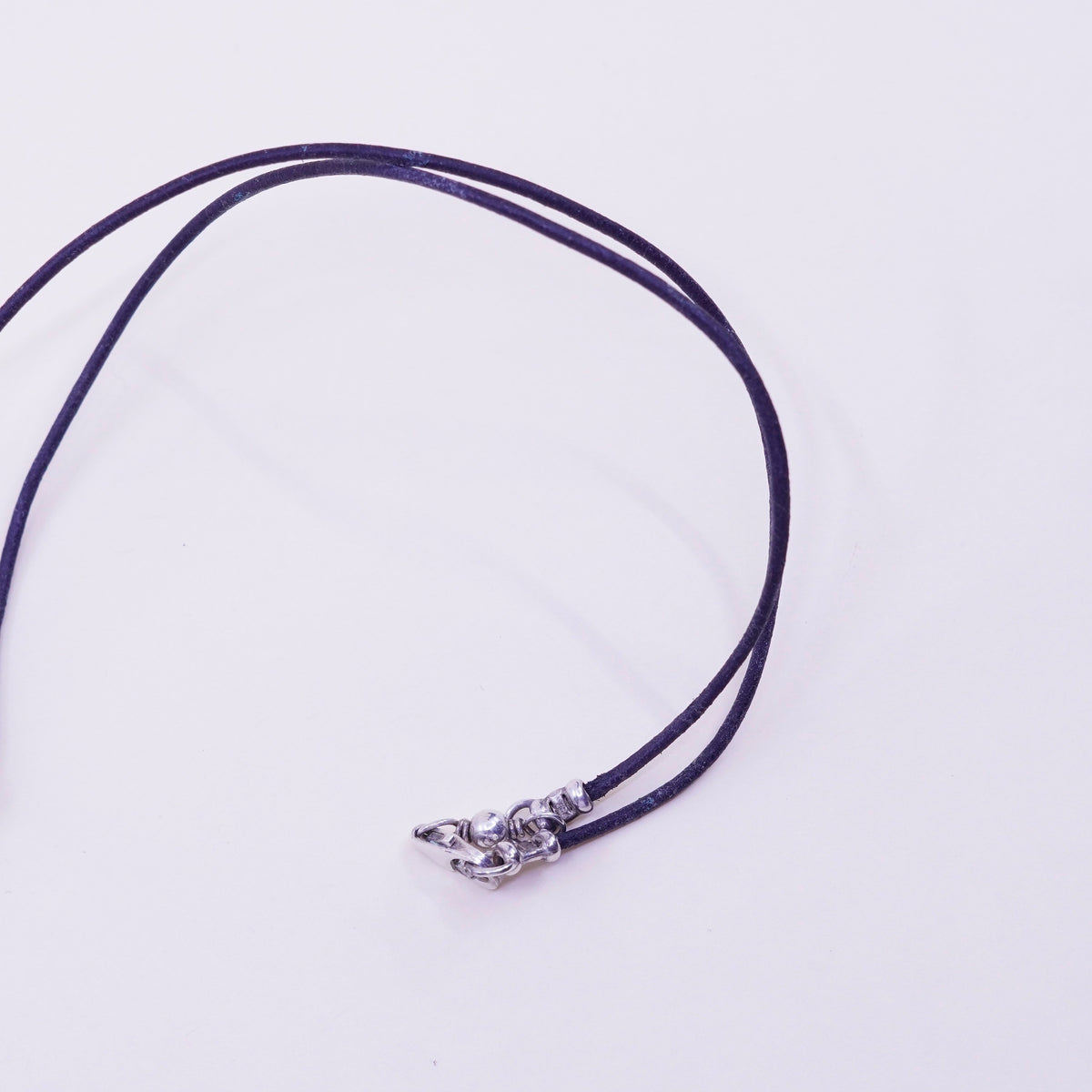 16”, sterling silver handmade necklace, 925 circle pearl pendant leather thread