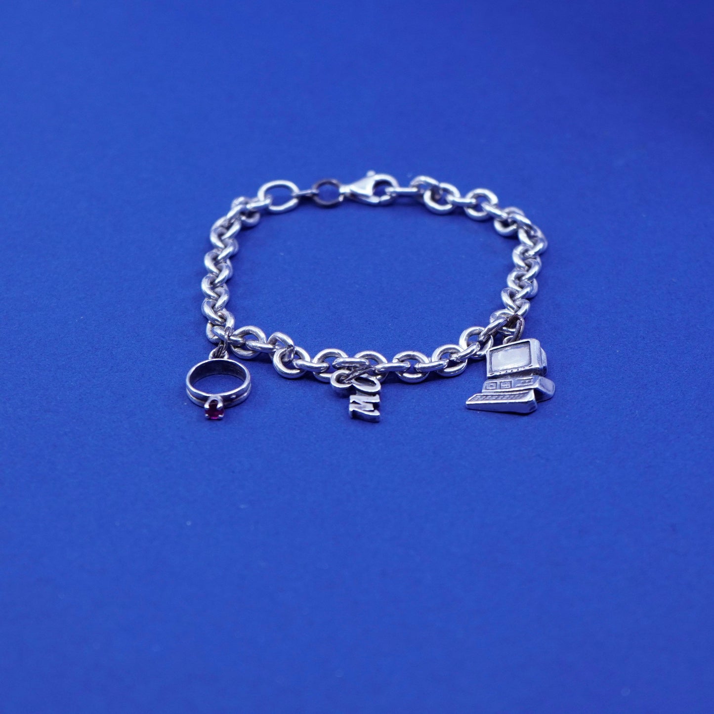 7”, Viking Sterling silver bracelet, 925 circle chain ring computer charm