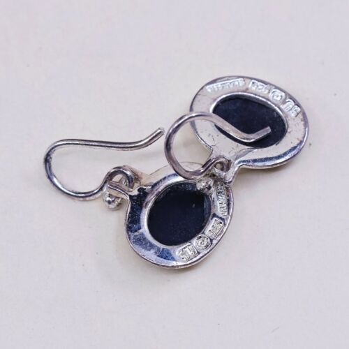 Amazing handmade Sterling Silver earrings, 925 Oval Obsidian Dangles