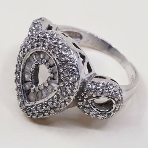 Sz 8.25, Vtg Sterling silver Engagement ring, 925 silver W/ Teardrop Cluster Cz