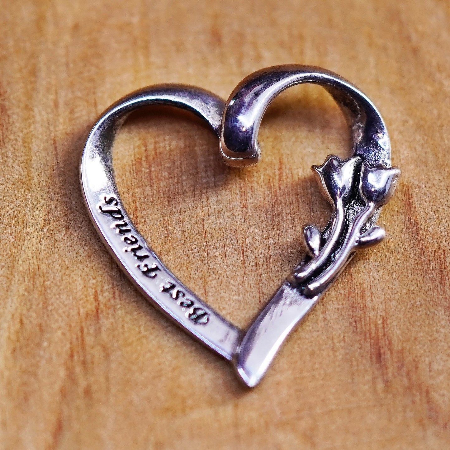 Sterling silver quote pendant, 925 heart “best friends now and forever”