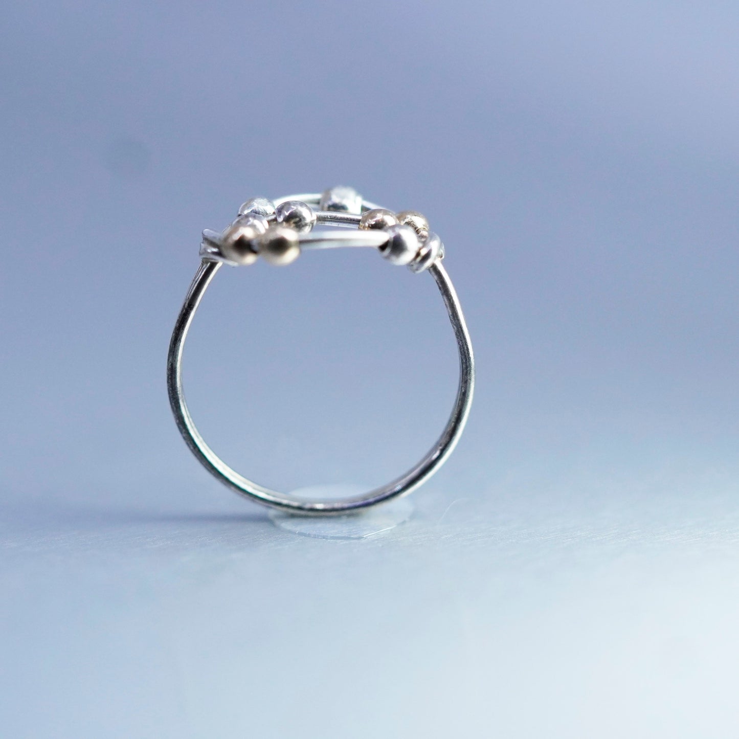 Size 4.25, vintage Sterling 925 silver handmade wired ring with 14K gold beads
