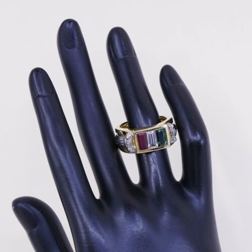 Sz 10.75, vermeil gold over Sterling Silver Ring, 925 Band W/ Lab Ruby N Peridot