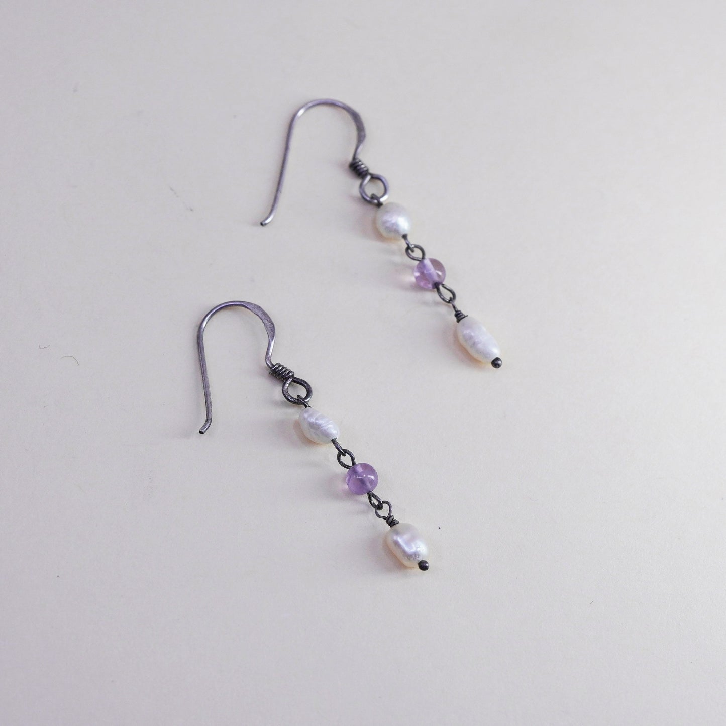 Vintage Sterling 925 silver handmade earrings with pearl drops