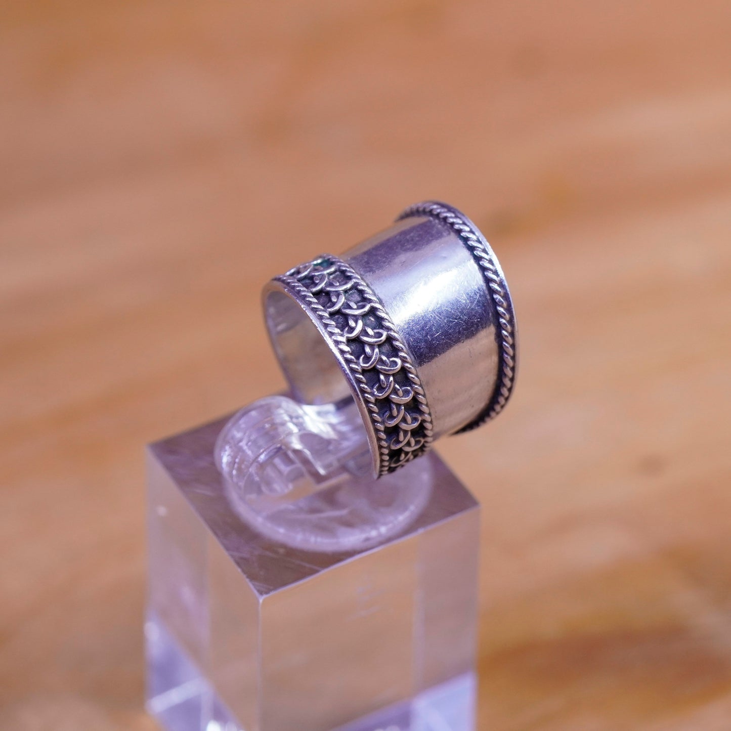Size 4.5, vintage Sterling silver handmade ring, 925 cable wide band