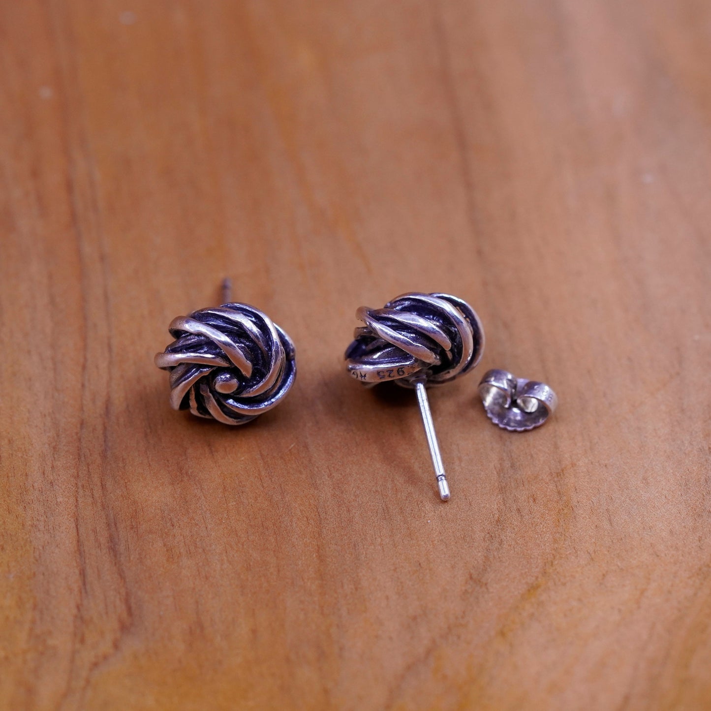 Hagit Gorali Israel Sterling silver handmade earrings, 925 entwined cable studs
