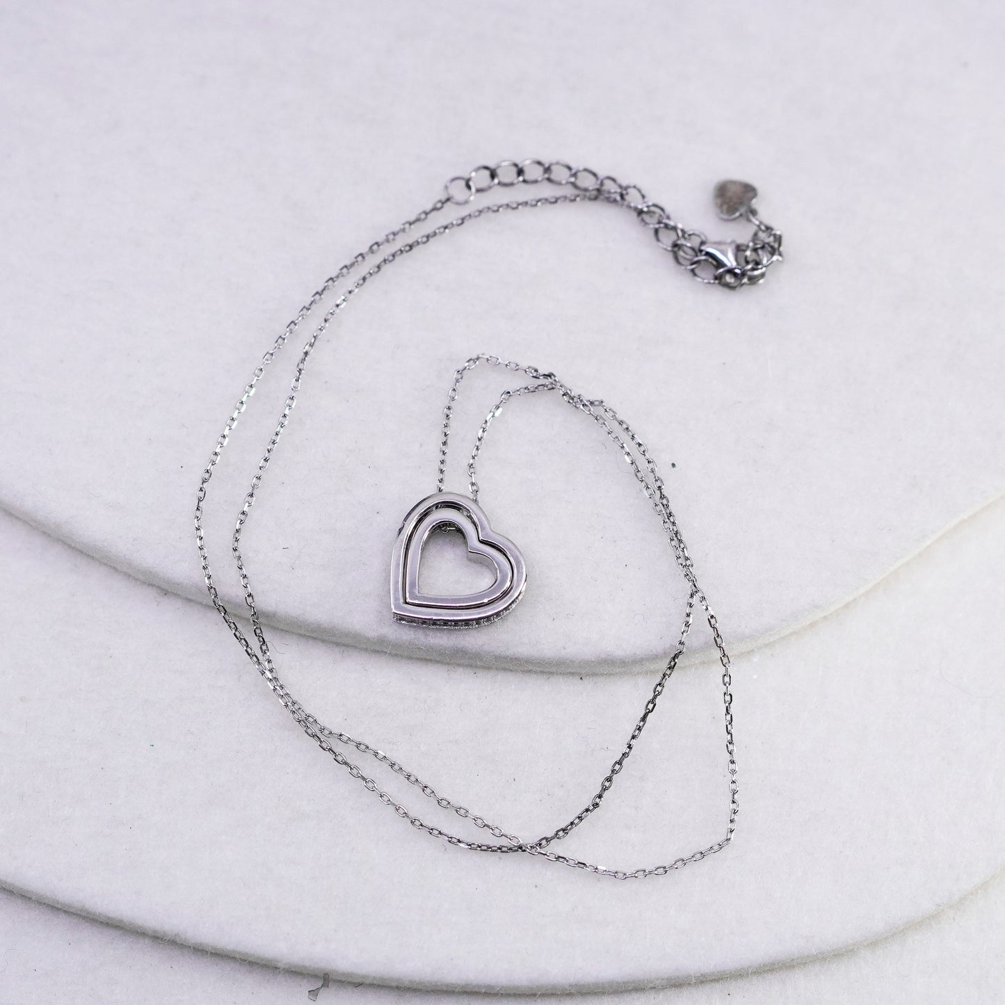 18+2”, Sterling 925 silver circle necklace cz heart pendant “love you forever