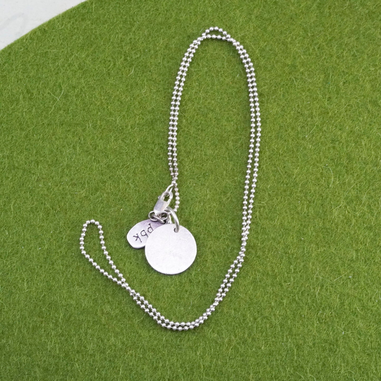 16”, Baroni sterling 925 silver handmade necklace, bead chain initial M pendant