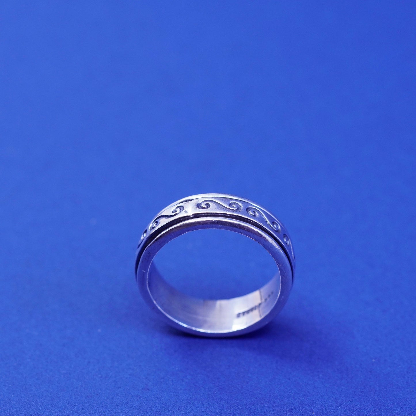 Size 11, vintage sterling silver swirly textured band, 925 ring