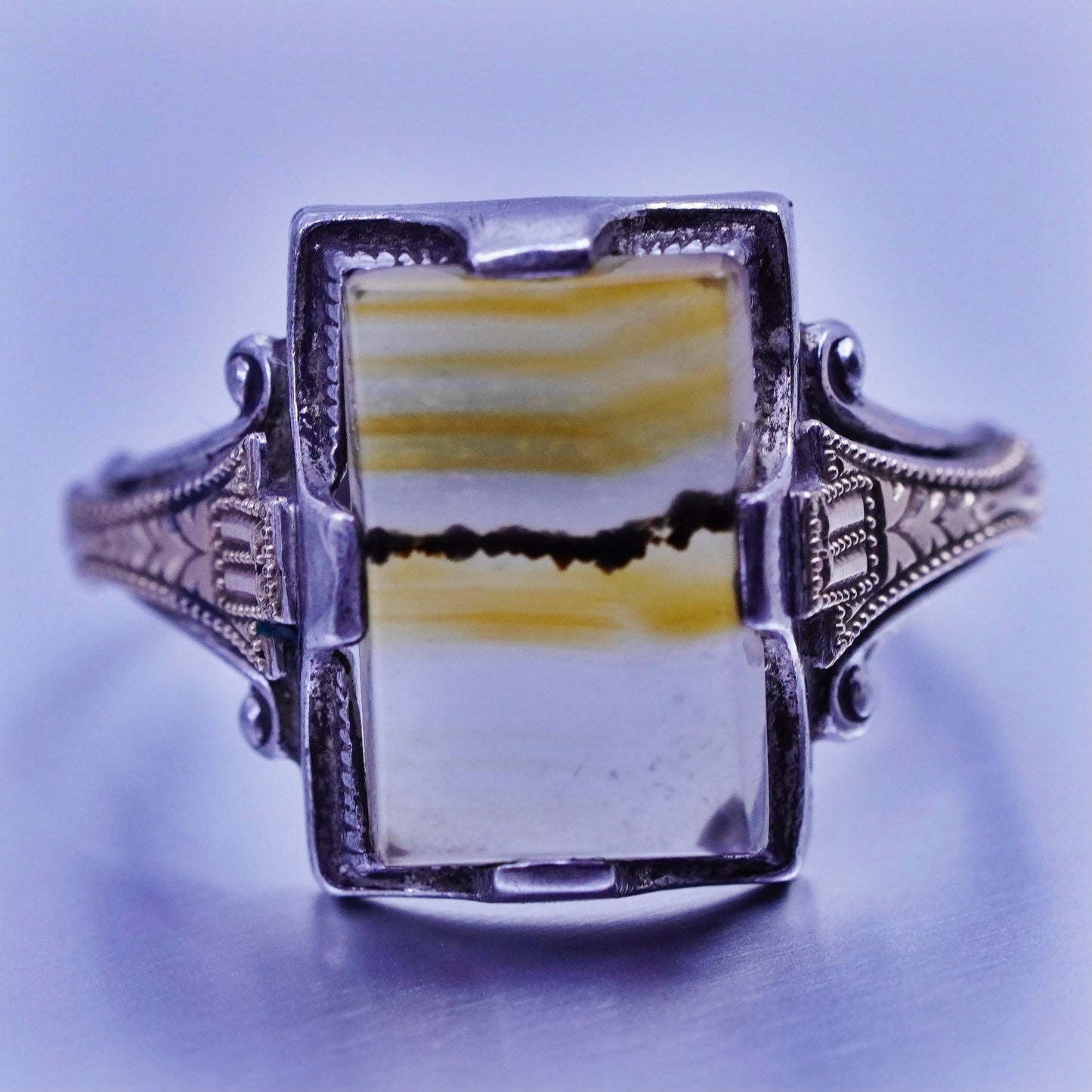 Size 6.25, vintage Sterling 925 silver handmade ring with landscape agate