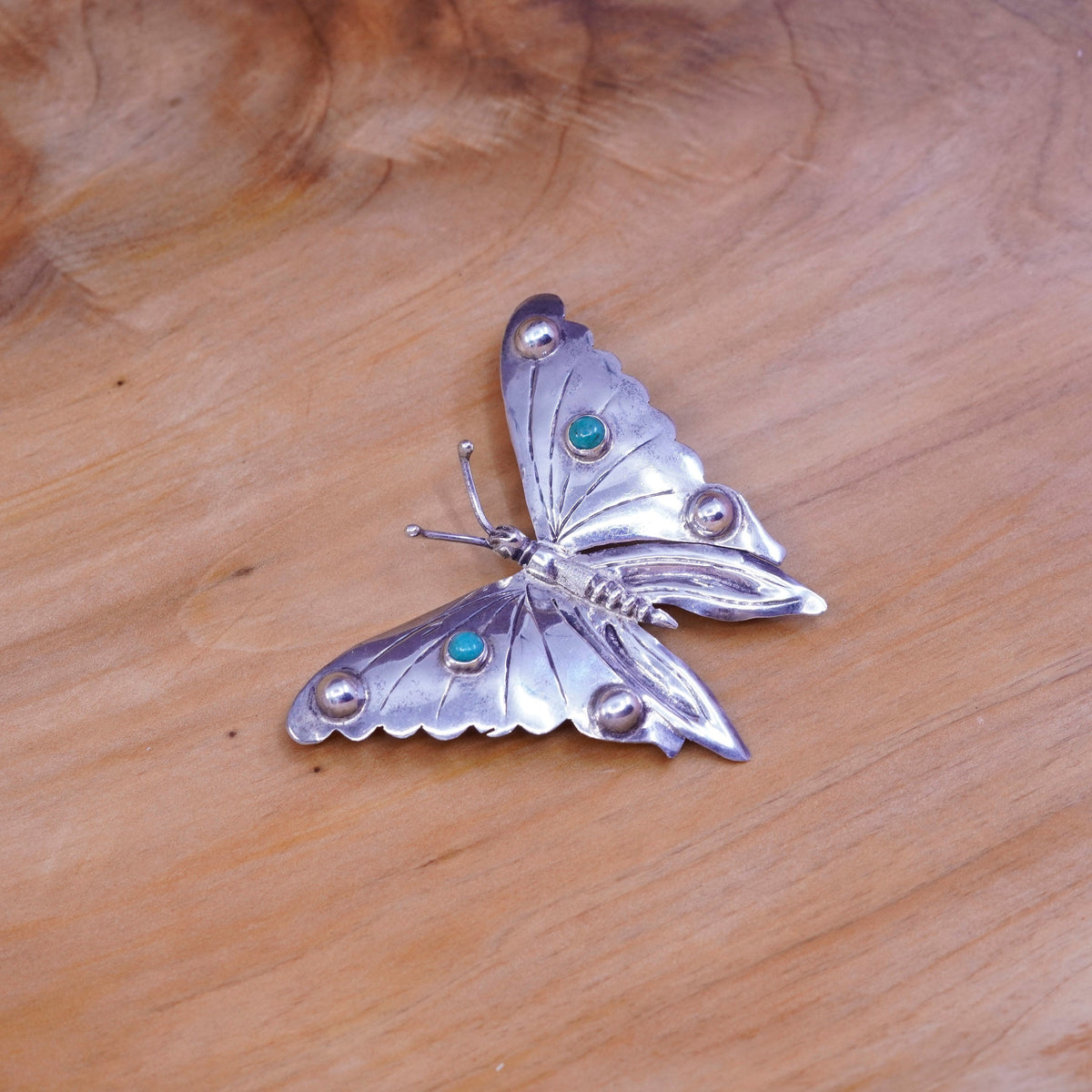 antique southwestern handmade sterling 925 silver butterfly brooch turquoise