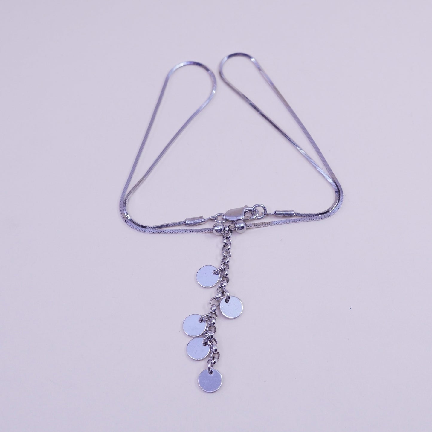 16”, vintage Sterling 925 Silver snake Necklace with cluster disc pendant