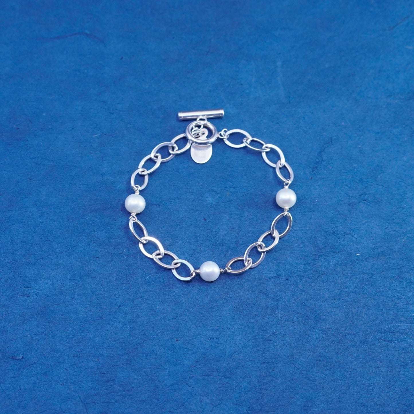 7”, vintage tharpe Sterling silver handmade bracelet, 925 clasp w/ pearl beads