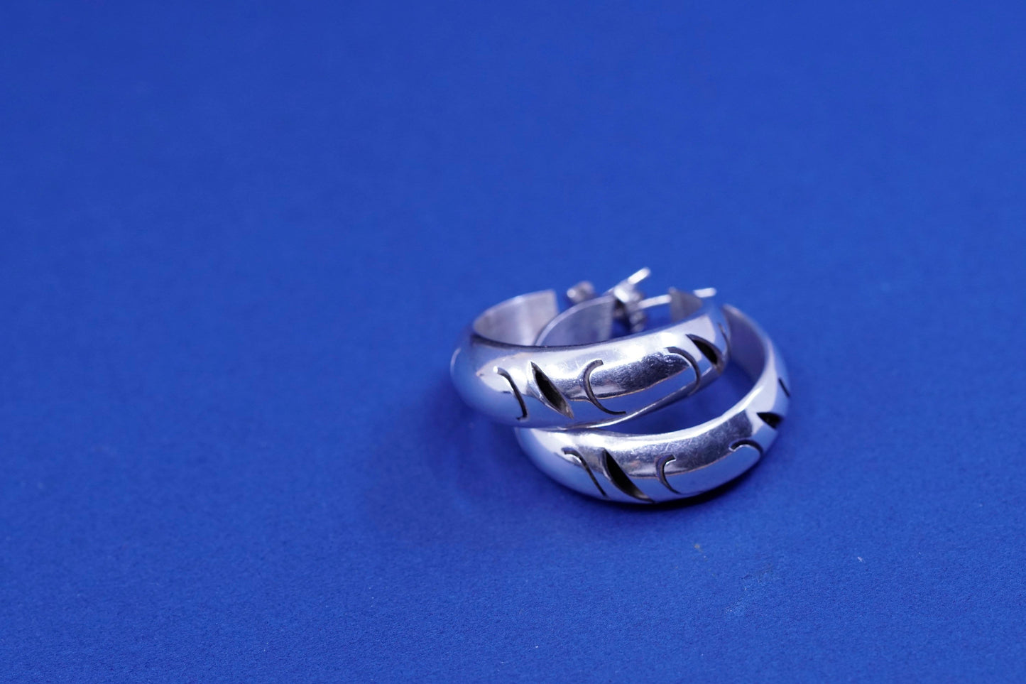 1.25”, vintage Sterling silver handmade hoop earrings, 925 huggie studs