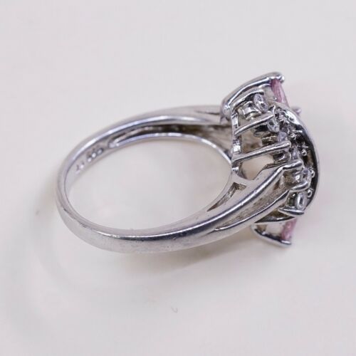 Sz 8.5, Vtg Sterling Silver Handmade Ring, 925 Silver Band W/ Cluster Pink Cz