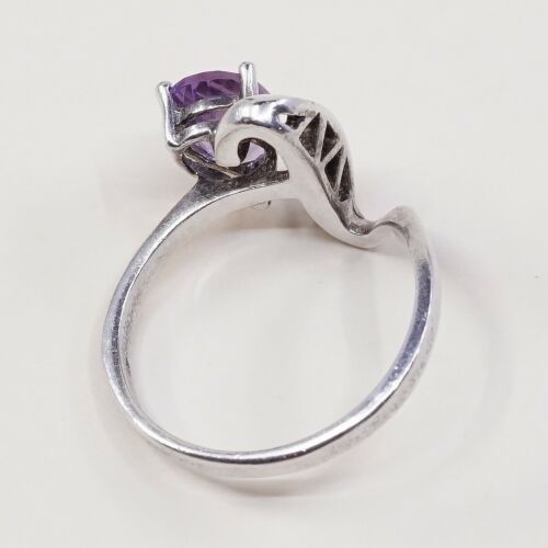 Sz 10.25, Vtg Sterling Silver handmade Ring, 925 Cocktail Ring W/ amethyst