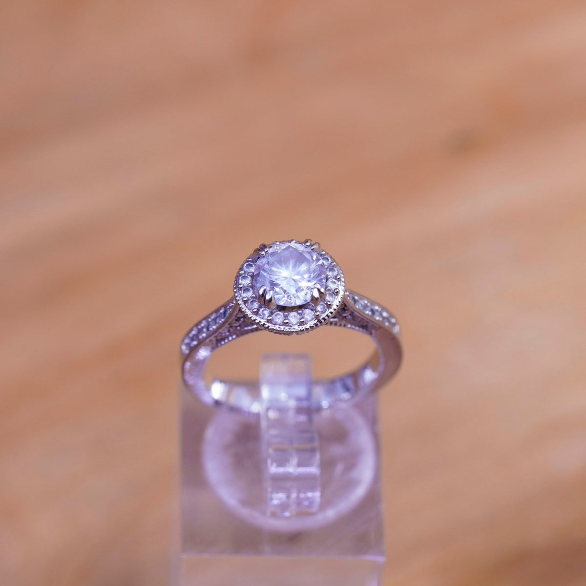 Size 6, vintage Sterling 925 silver engagement ring with cluster cz