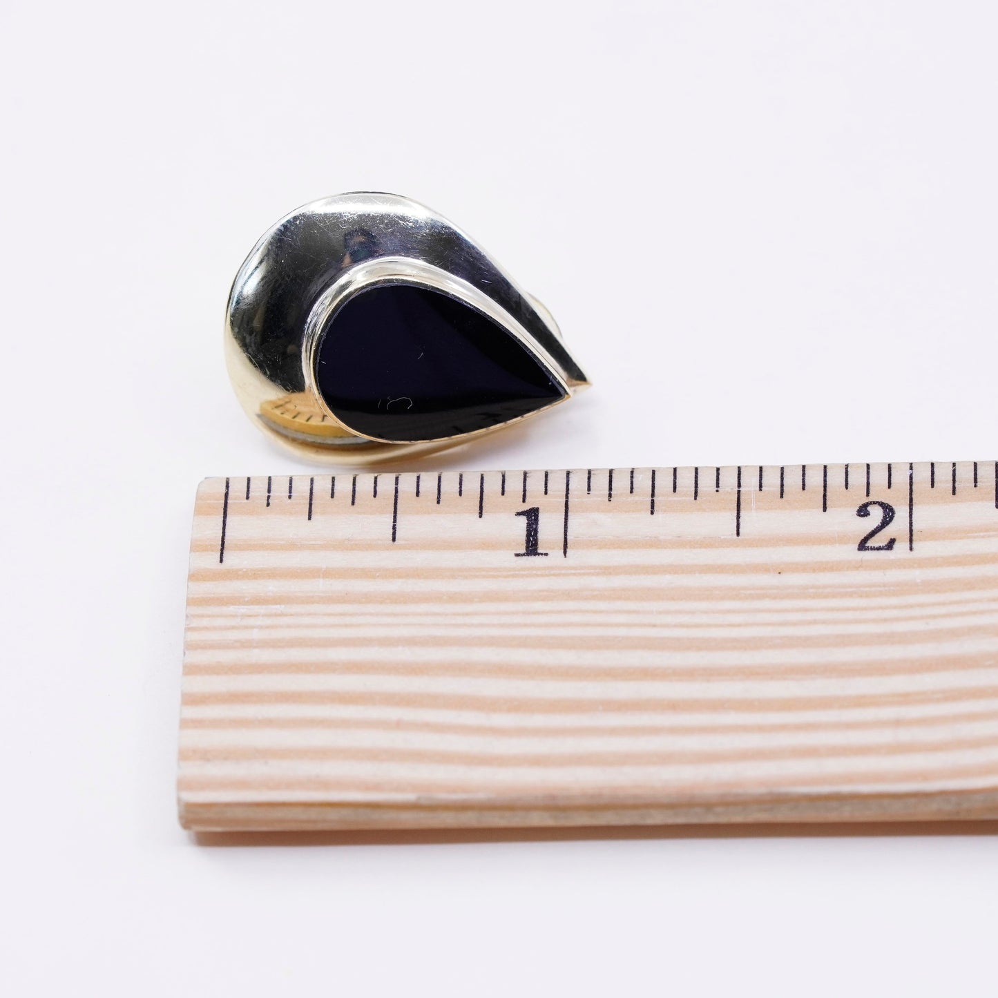 vermeil gold over Sterling silver handmade earrings, 925 teardrop stud w/ onyx