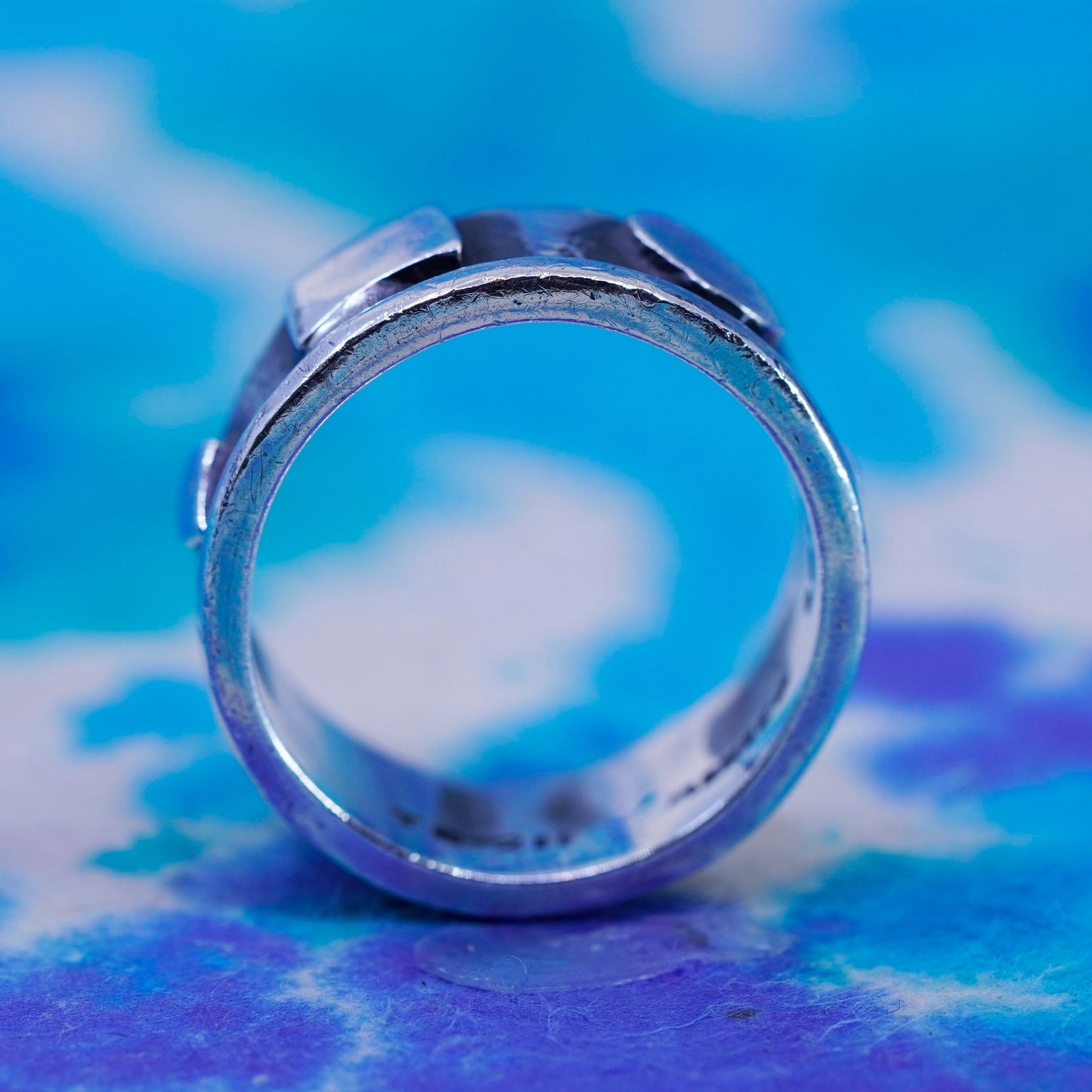 Size 10.75, vintage Sterling silver handmade ribbed ring, 925 statement band